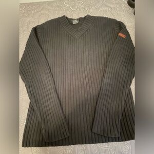 Polo Jeans Black Cotton Thick Rib Knit V Neck Large